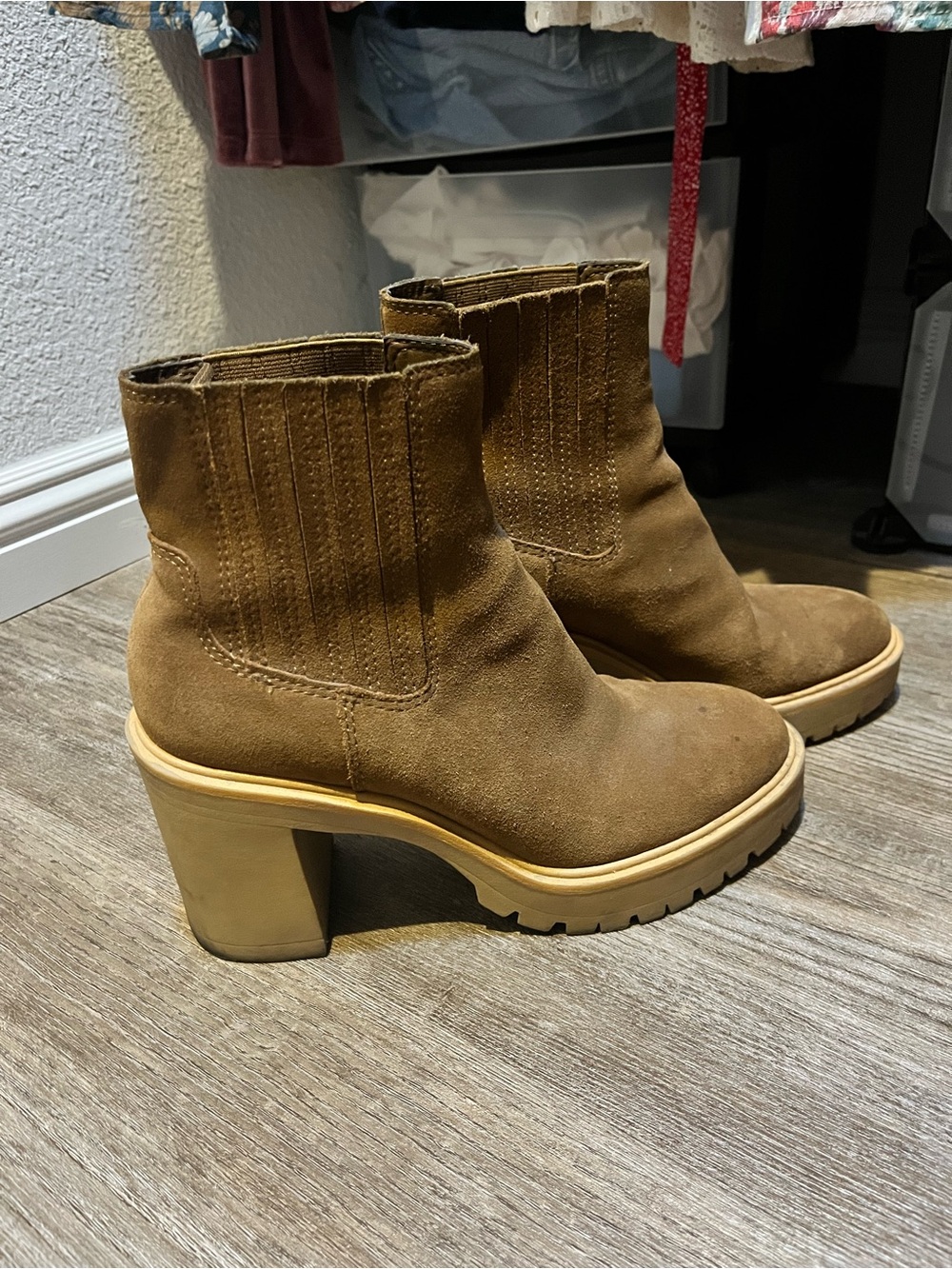 Dolce Vita Tan Suede Platform Heel Ankle Boots